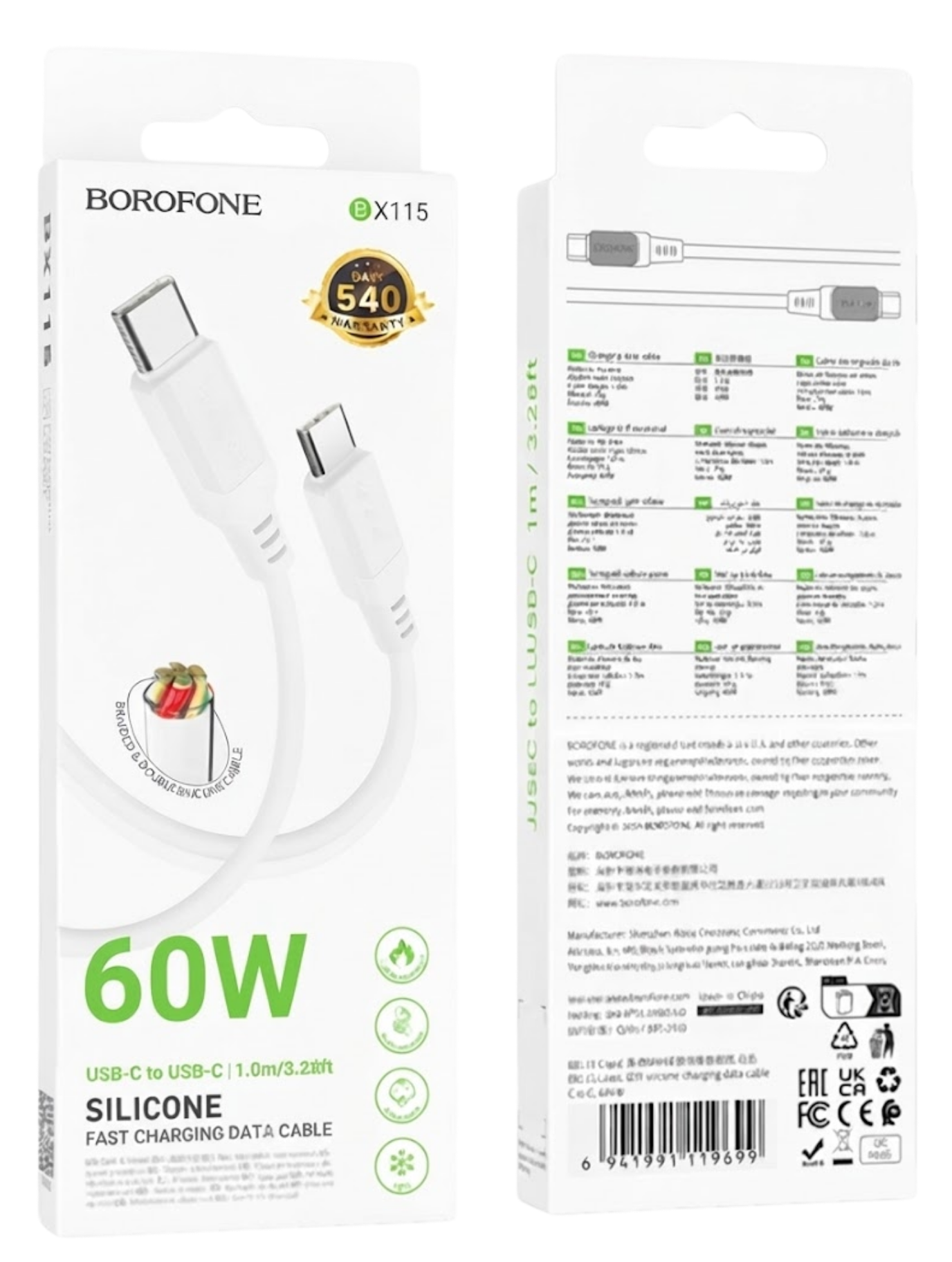 Cable Tipo C Carga Rápida 60 W Borofone Bx115 - Imagen 3