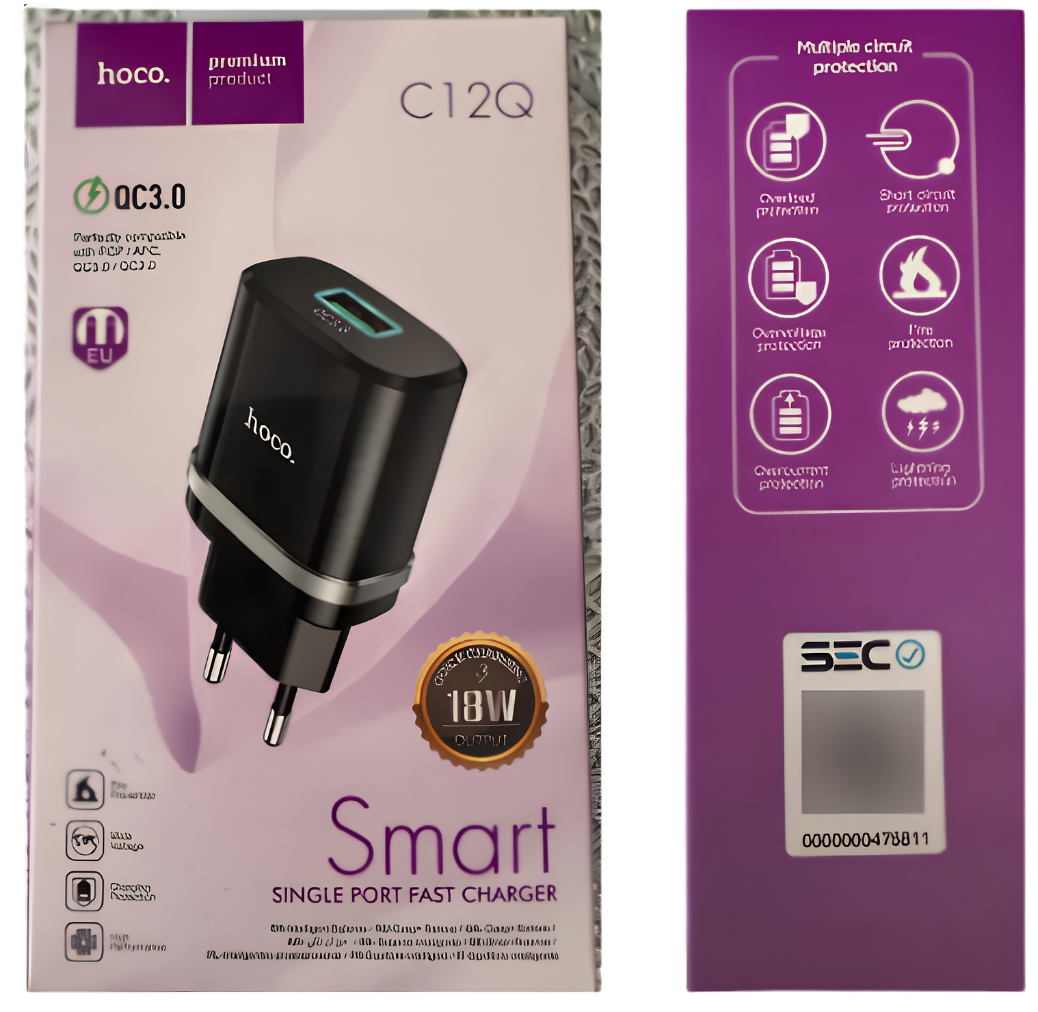 Cargador Adaptador USB Hoco C12Q 18W (Certificado SEC) - Imagen 4
